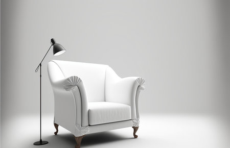 White armchair with a lamp on the wall. 3D renderingの素材