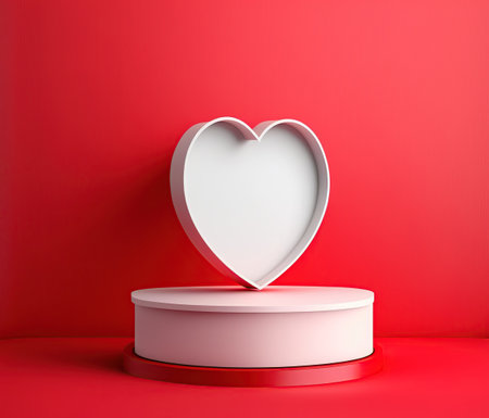 Valentine's Day background with heart on red podium. 3D renderingの素材