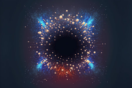 Abstract technology background with glowing particles.の素材
