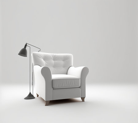 White armchair with a lamp on a white background.の素材