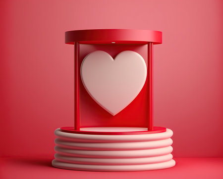 Valentine's Day background with red podium and heart.の素材
