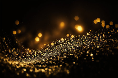 Abstract gold glitter bokeh on black background.の素材