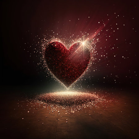 Glowing heart with sparkles on dark background. Valentine's day conceptの素材