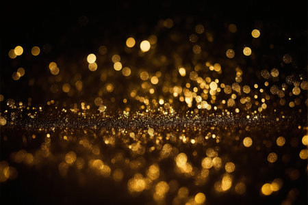 golden glitter vintage lights background. gold and black. de focusedの素材