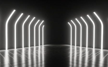 3D abstract background with neon lights. neon tunnel. 3d illustrationの写真素材