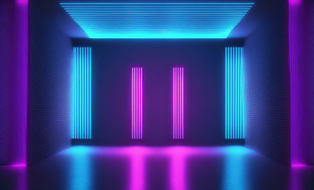 3d render, abstract background, empty room with neon lights, ultraviolet light, ultraviolet lightの写真素材