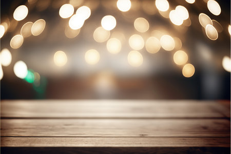 Empty wooden table and bokeh background, product display montageの写真素材