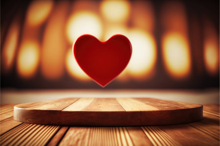 Valentines day background. Red heart on a wooden board.の写真素材
