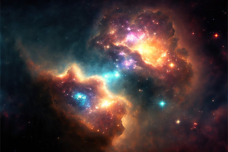 Star field in space and a nebulae. 3D renderingの写真素材