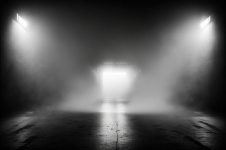 Dark corridor with lights and fog. Abstract dark background. 3D renderingの写真素材