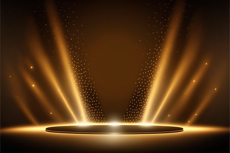 Abstract round podium illuminated with spotlight. Award ceremony concept. Stage backdrop.の写真素材