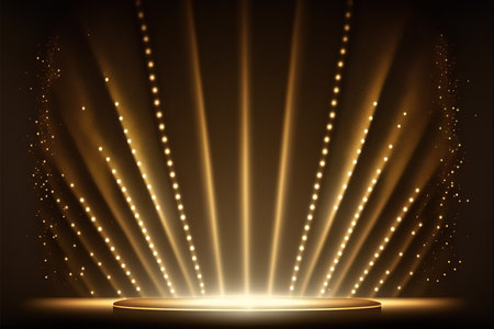 Abstract round podium illuminated with spotlight. Award ceremony concept. Stage backdrop.の写真素材
