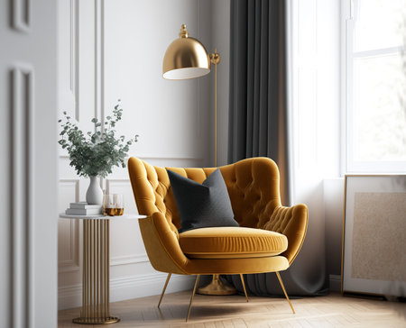 Interior of modern living room with yellow armchair. 3d renderの写真素材