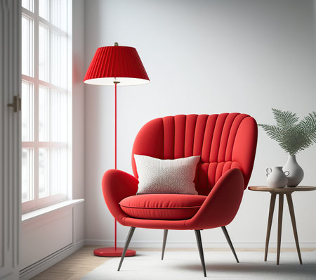 interior with red armchair. 3d render illustration mock upの写真素材