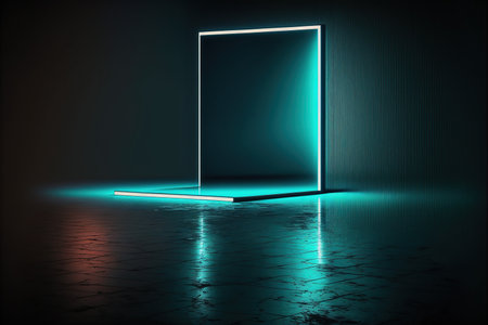 3d render, abstract background, neon light, empty showcase for exhibitの写真素材