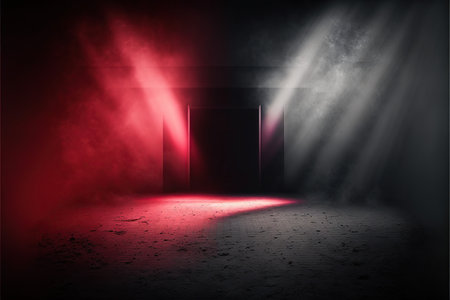 Grunge stage background with spotlights, smoke and spotlightsの写真素材