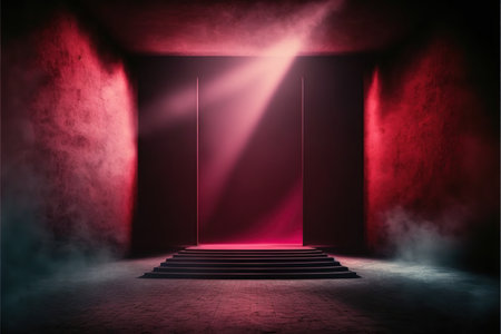 Stage with red light and smoke, 3d rendering. Computer digital drawing.の写真素材