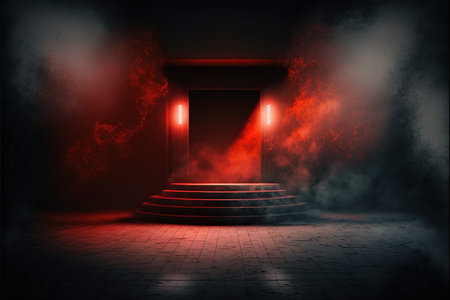 Fantasy portal in the dark with red light and smoke. 3D renderingの写真素材