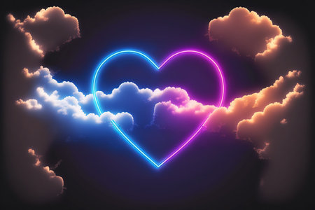 Heart in the clouds. Valentine's day background. 3D renderingの写真素材