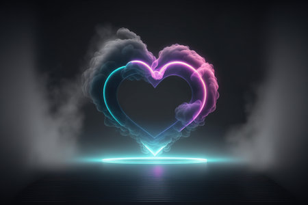 Heart in smoke on dark background. Valentine's day concept. 3D renderingの写真素材