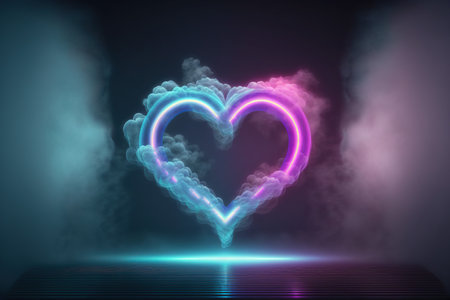 Neon heart on dark background. Valentines day concept. 3D Renderingの写真素材