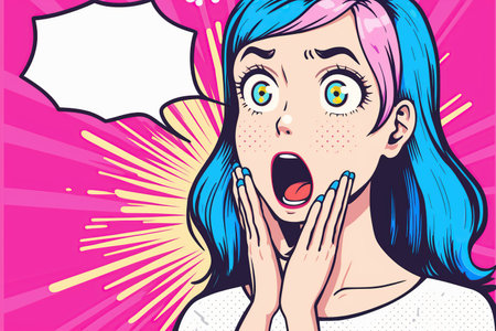 Surprised woman with open mouth. Comic book style illustration.の写真素材