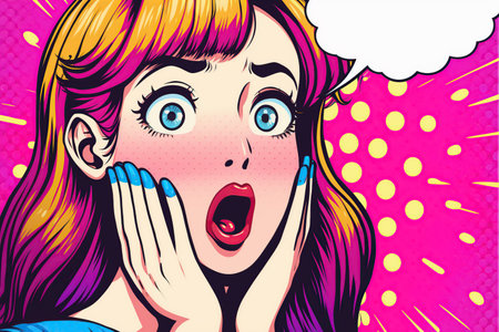 Surprised woman with open mouth. Pop art retro illustrationの写真素材