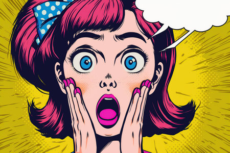 Surprised woman with open mouth. Pop art retro illustrationの写真素材
