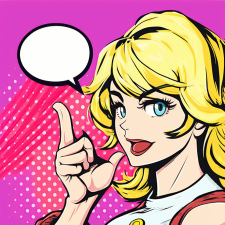 Pop art woman with speech bubble. illustration in retro comic style.の写真素材