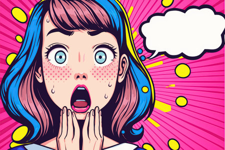 Surprised woman with open mouth. Comic book style illustration.の写真素材