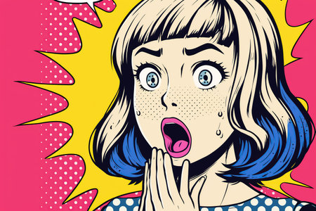 Surprised woman with open mouth. Comic book style illustration.の写真素材