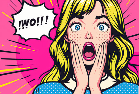 Surprised woman. illustration in retro comic style. Girl with open mouth.の写真素材
