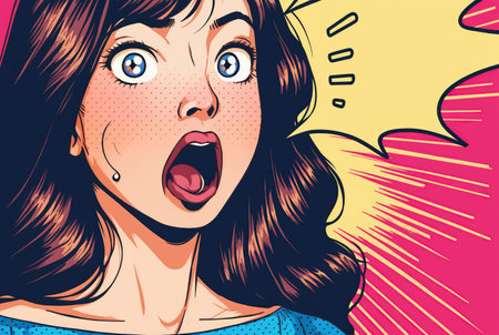 Surprised woman with open mouth. Comic book style illustration.の写真素材
