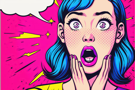 Surprised woman with open mouth. Pop art retro illustrationの写真素材