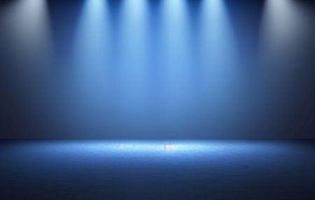 Blue stage background with spotlights, 3d rendering. Computer digital drawing.の写真素材