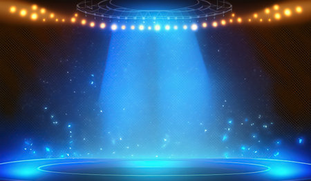 Stage background with floodlights, Stage Spotlight with Scene on the Stage.の写真素材