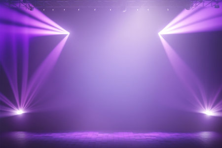 Purple stage background with spotlights, 3d rendering. Computer digital drawing.の写真素材