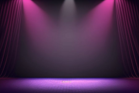 Purple stage curtain with spotlights. 3D Rendering.の写真素材
