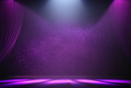 Purple Stage Curtain with Stage Lights Background. 3d Renderingの写真素材