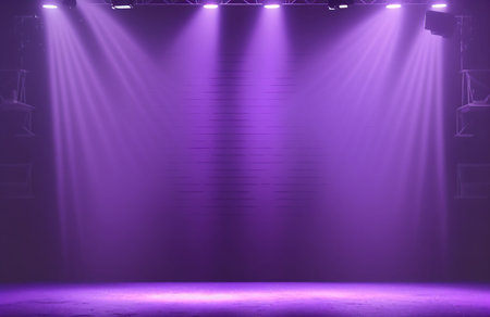 Purple stage background with spotlights. 3d rendering mock upの写真素材
