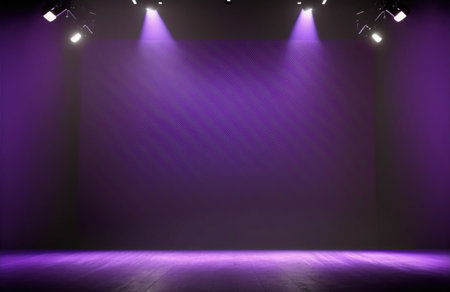 Purple stage background with spotlights. 3D Rendering.の写真素材