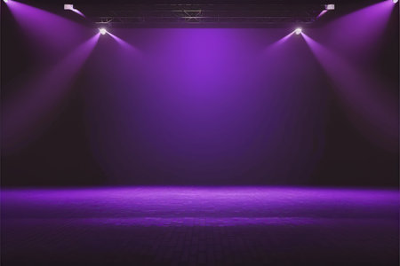 Purple stage background with spotlights. Empty stage background. 3d renderの写真素材