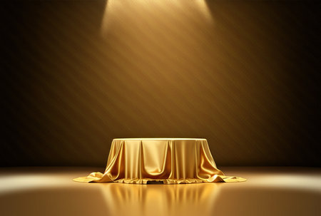 golden podium on stage illuminated by spotlights. 3d renderingの写真素材