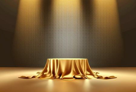Abstract scene podium illuminated by spotlight. Award ceremony concept. Stage backdrop. 3d renderの写真素材