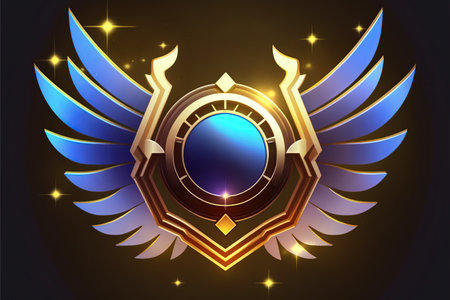 Golden shield with wings on a dark background. illustration for your designの写真素材