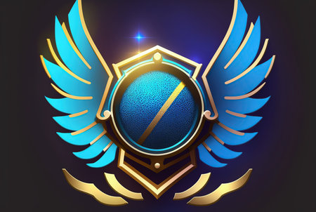 Shield with wings and ball on dark background. 3d rendering.の写真素材