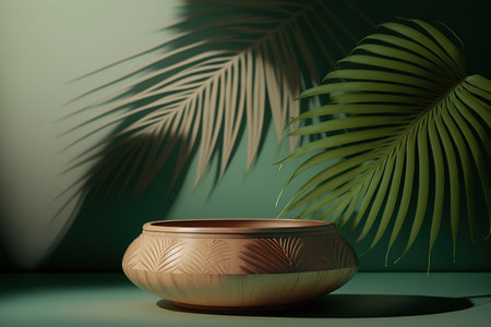 Mockup scene with 3d render golden vase on green background.の写真素材