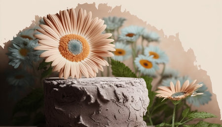 Gerbera flowers in a vase on a beige backgroundの写真素材