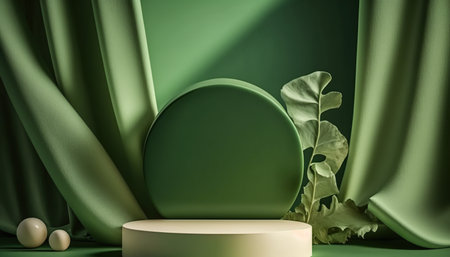 3d render, abstract minimal geometric forms. Glossy green luxury podium for your designの写真素材