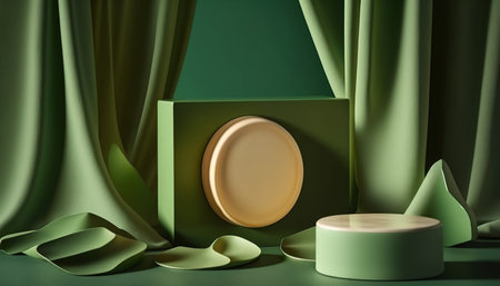 3d rendering of green podium for product presentation and mock up.の写真素材